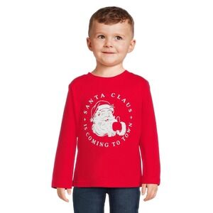Holiday Time Kids Red Santa‎ Claus Coming to Town Long Sleeve Shirt Size 5T